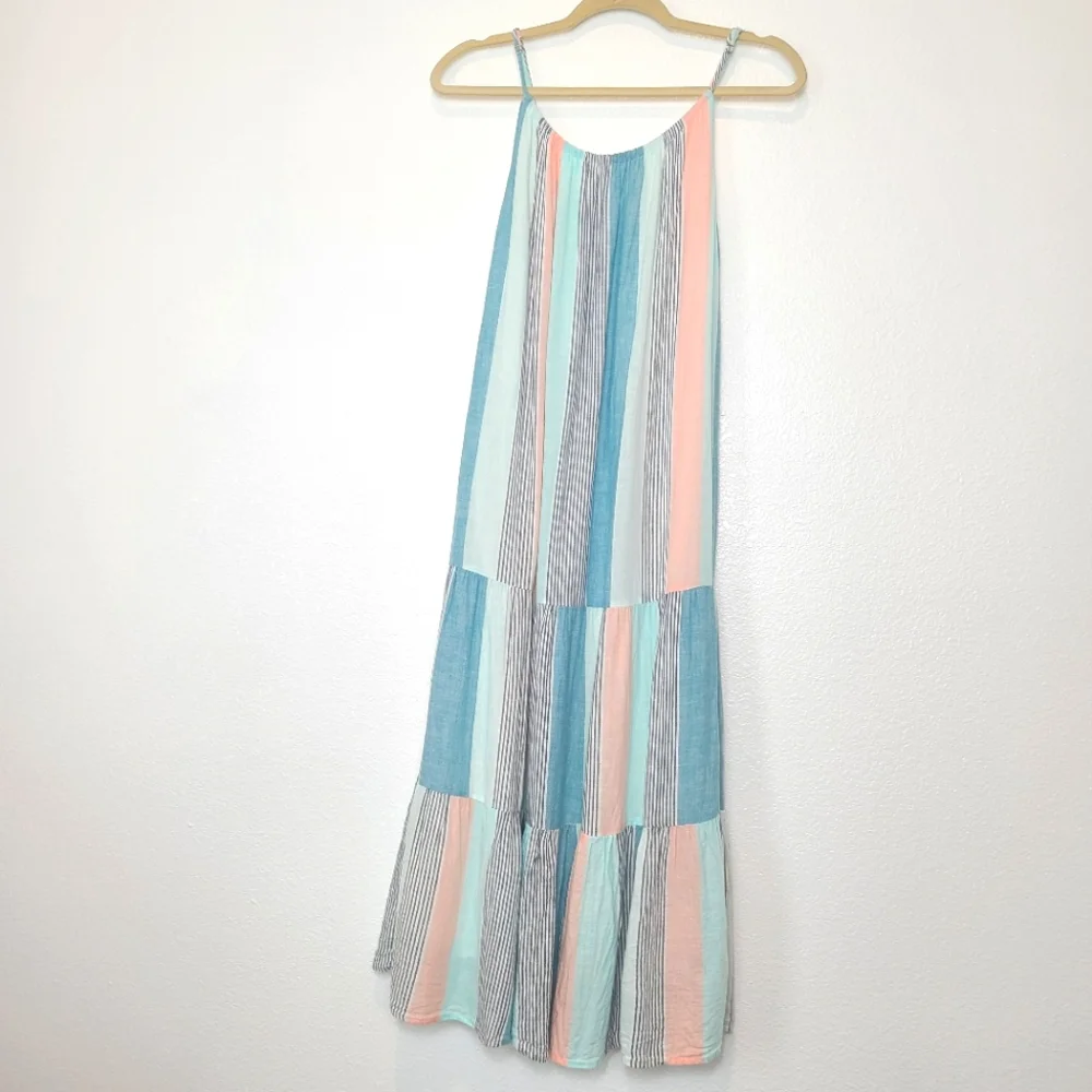 RAILS Adora Highland Stripe Tiered Coastal Beachy Pastel Midi Dress - Picture 3 of 11